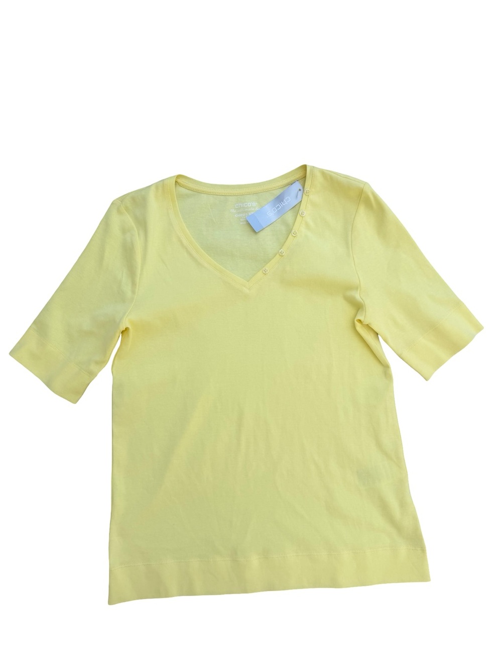 Chico's Butter Yellow Button V-Neck The Ultimate Tee T-Shirt